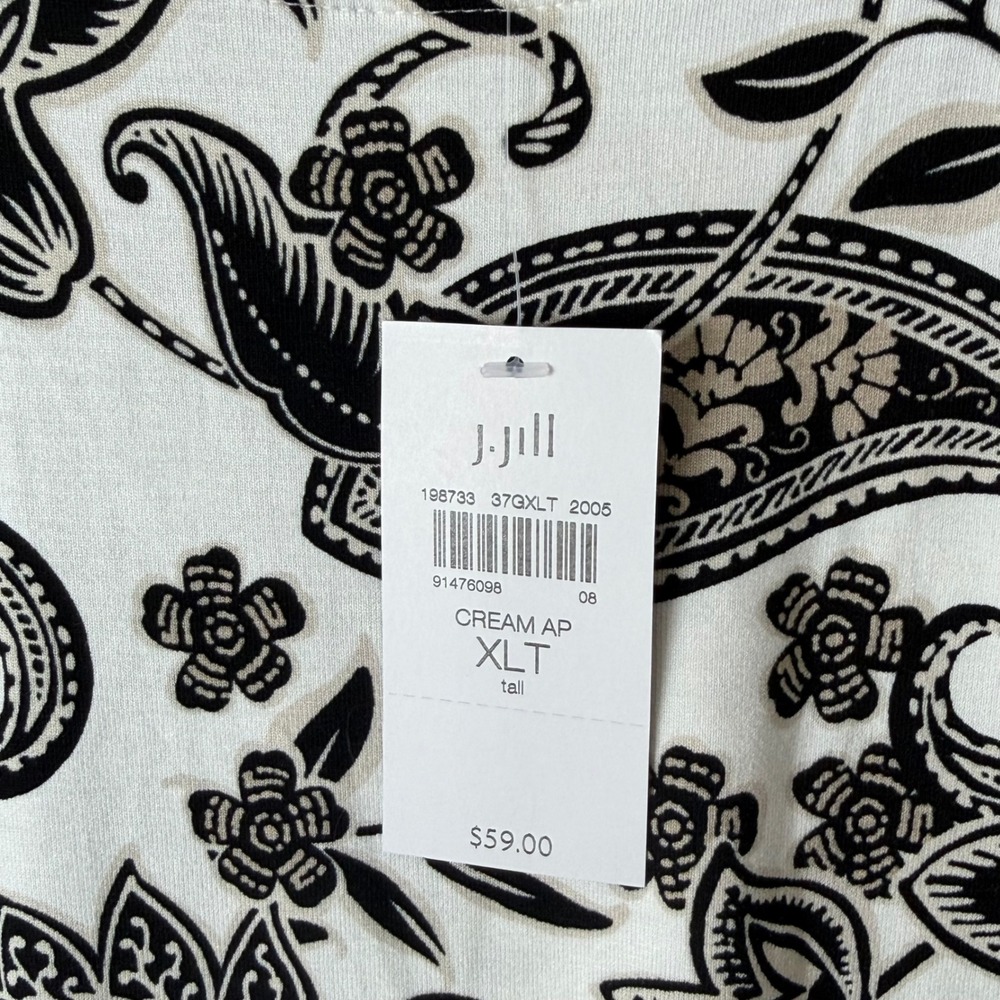 NWT J. Jill Wearever Sleeveless Knit Top XL TALL Cream Black Paisley Floral Boho - Picture 7 of 14